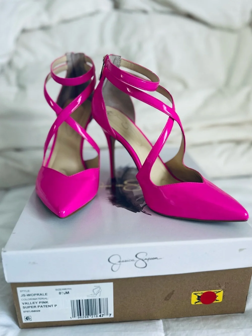 Jessica Simpson Hot Pink Patent Pointed Toe Strappy Stiletto Heels - Picture 3 of 13